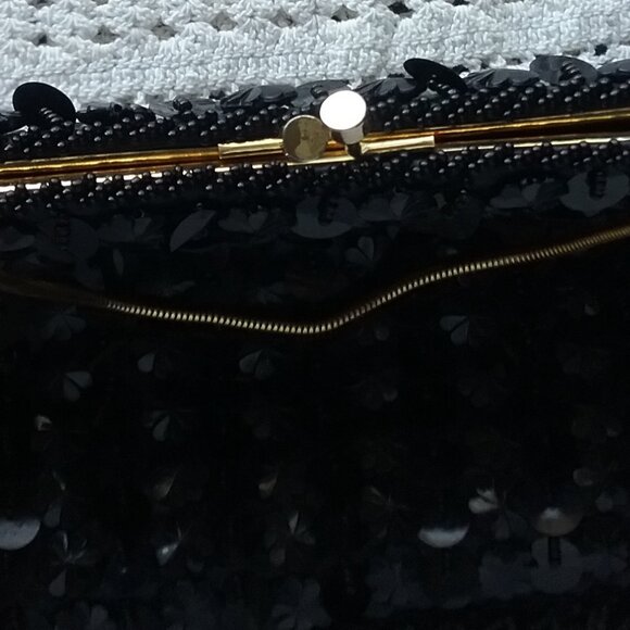 Vintage Black Sequined Evening Bag Handmade in Hong Kong - Picture 7 of 7